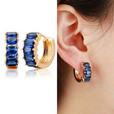 Dark Rectangle CZ Small Huggie Hoop Earrings Brass Stones Loop Circle Aretes