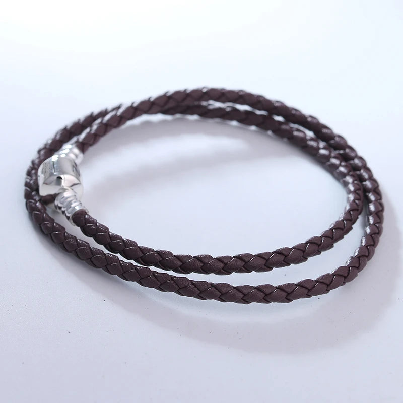 Dark Brown Leather Bracelet Fits Original Charms & Beads