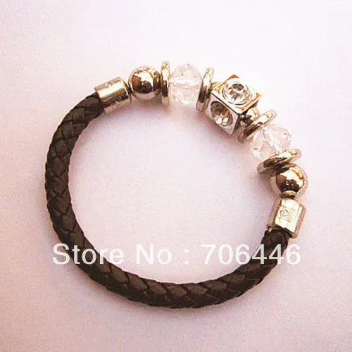 Dark Brown Leather Charm Bracelet