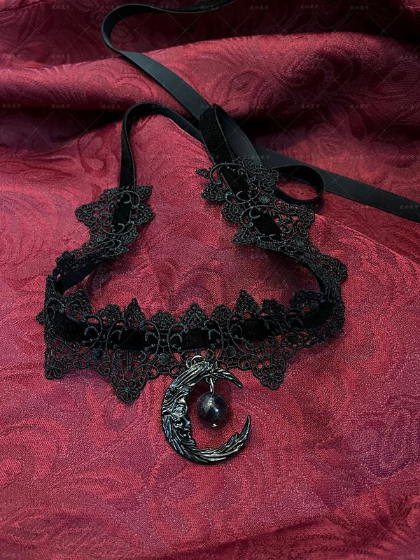Gothic Punk Lolita Moon Pendant Choker Necklace