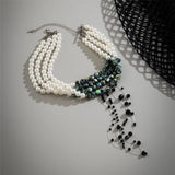 Y2K Dark Green Beads Tassel Choker Necklace