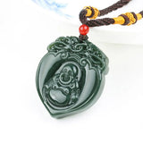 Dark Green Jade Pendant Buddha Jewelry Amulet with Chain