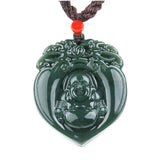 Dark Green Jade Pendant Buddha Jewelry Amulet with Chain