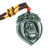 Dark Green Jade Pendant Buddha Jewelry Amulet with Chain