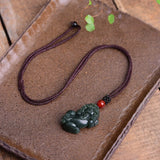 Dark Green Jade Pendant PIYAO Jadeite Jewelry Amulet with Chain