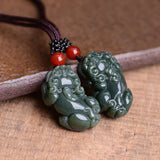 Dark Green Jade Pendant PIYAO Jadeite Jewelry Amulet with Chain