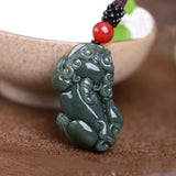Dark Green Jade Pendant PIYAO Jadeite Jewelry Amulet with Chain