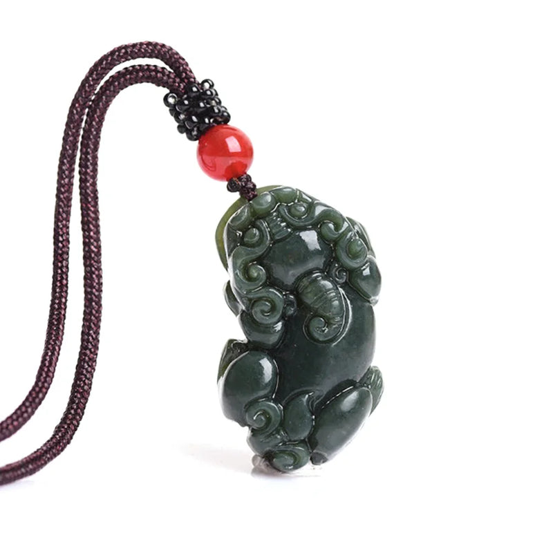 Dark Green Jade Pendant PIYAO Jadeite Jewelry Amulet with Chain