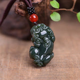 Dark Green Jade Pendant PIYAO Jadeite Jewelry Amulet with Chain