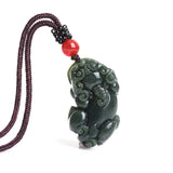 Dark Green Jade Pendant PIYAO Jadeite Jewelry Amulet with Chain