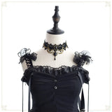 Dark Lolita Necklace with Hearts Wings Metal Collar