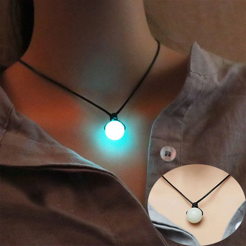 Glowing Stone Pendant Necklace Dark Luminous Fluorescent Spherical Crystal