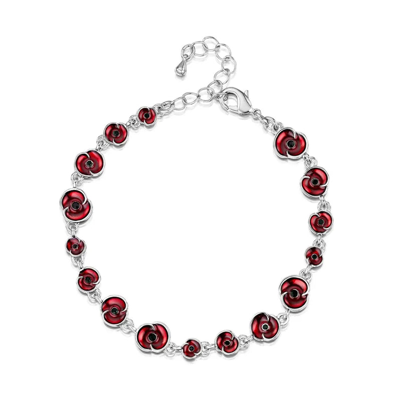 Dark Red Enamel Poppy Anklet Remembrance Gift