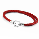 Dark Red Double Woven Leather Bracelet Fits Charms & Beads