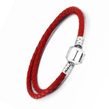 Dark Red Double Woven Leather Bracelet Fits Charms & Beads