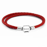 Dark Red Double Woven Leather Bracelet Fits Charms & Beads