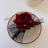 Dark Red Rose Hair Clip Retro High Sense Back Head Shark Clip Hair Accessories