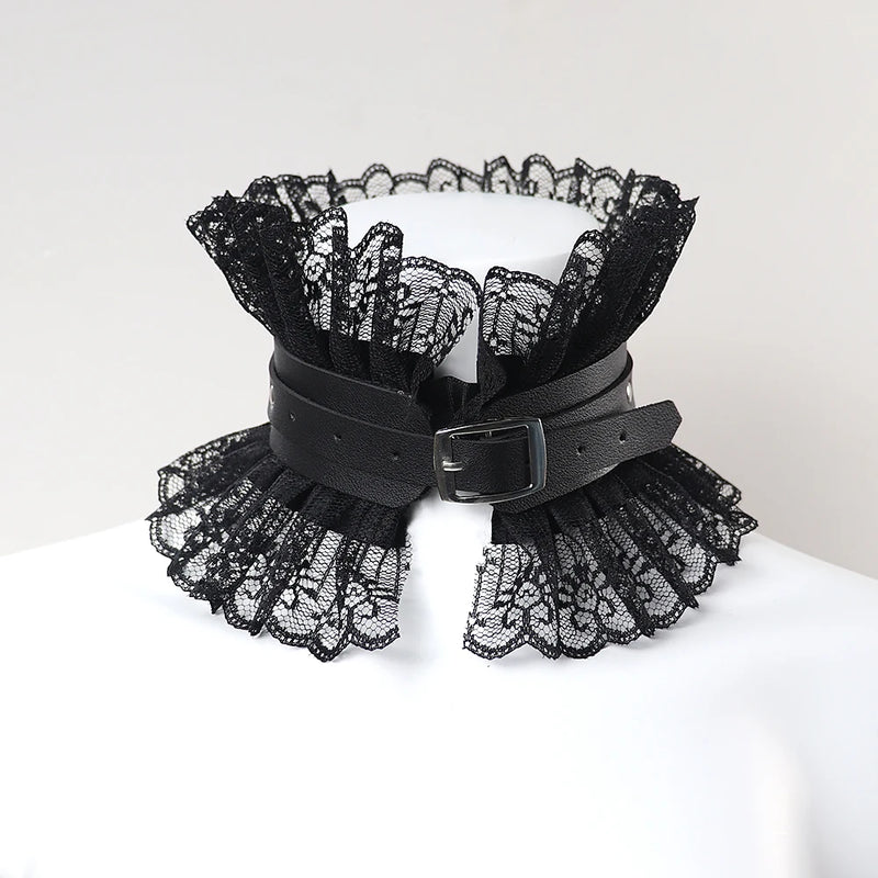 Dark Style Exaggerated Princess Collar Gothic Accessories Leather Lace