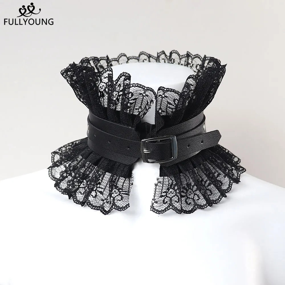 Dark Style Exaggerated Princess Collar Gothic Accessories Leather Lace