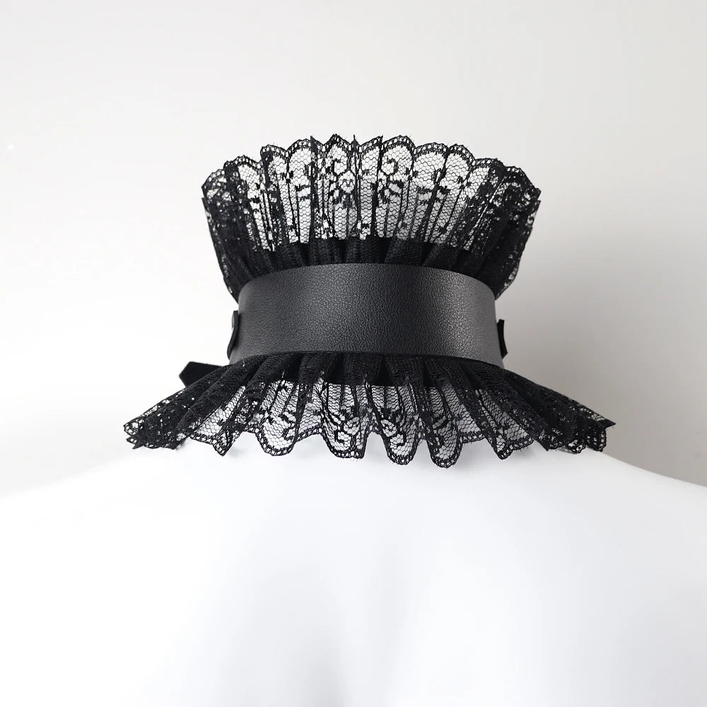 Dark Style Exaggerated Princess Collar Gothic Accessories Leather Lace