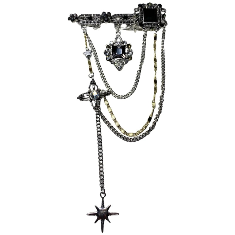 Vintage Tassel Pendant Brooch Dark Style Men Women
