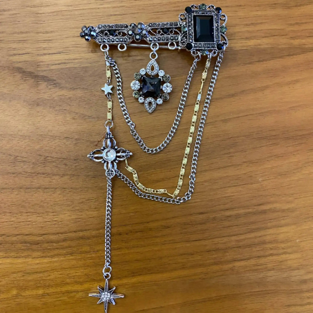 Dark Style Tassel Pendant Brooch Vintage Chest Chain Brooch Pin