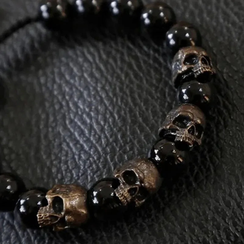 Dark Vintage Style Horror Skull Beads Charm Mens Bracelet