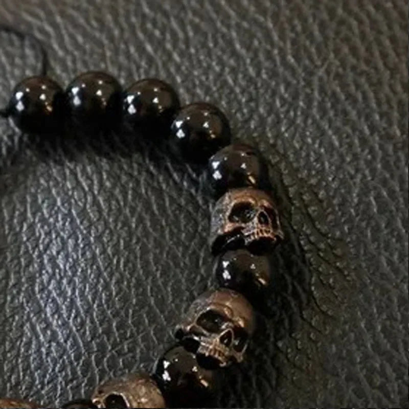 Dark Vintage Style Horror Skull Beads Charm Mens Bracelet