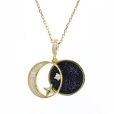 Starry Moon Pendant Necklace 925 Sterling Silver Zircon Jewelry