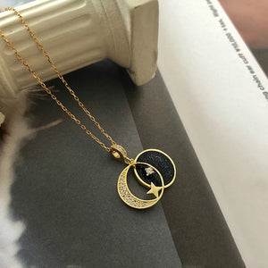 Starry Moon Pendant Necklace 925 Sterling Silver Zircon Jewelry