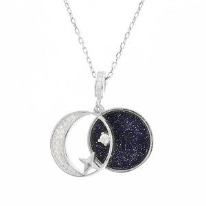 Starry Moon Pendant Necklace 925 Sterling Silver Zircon Jewelry
