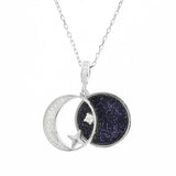 Starry Moon Pendant Necklace 925 Sterling Silver Zircon Jewelry