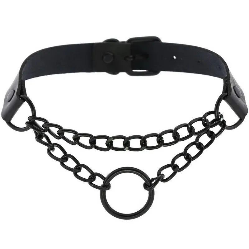 Dark Punk Leather Collar Gun Chain Pendant Necklace