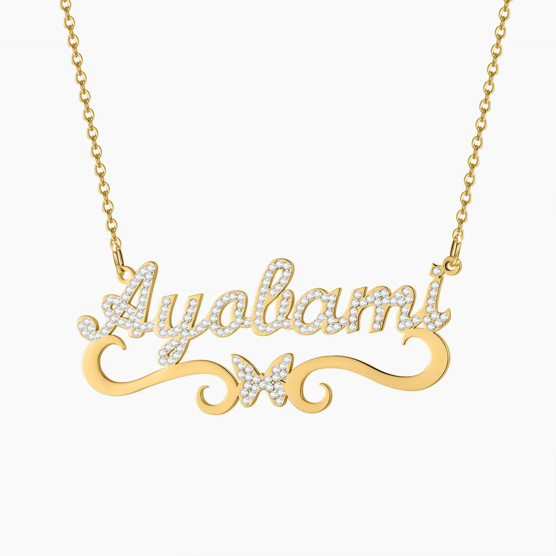 Butterfly Name Necklace 18k Plated Stainless Steel Personalized Pendant