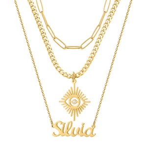 Vintage Angel Eyes Necklace Multi Layer Name Chain Nameplate Jewelry