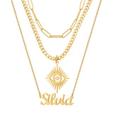 Vintage Angel Eyes Necklace Multi Layer Name Chain Nameplate Jewelry