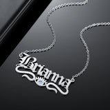 Old English Font Name Necklace With Evil Eye Stainless Steel Pendant