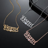 Old English Font Name Necklace With Evil Eye Stainless Steel Pendant