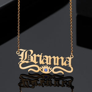 Old English Font Name Necklace With Evil Eye Stainless Steel Pendant