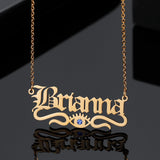 Old English Font Name Necklace With Evil Eye Stainless Steel Pendant