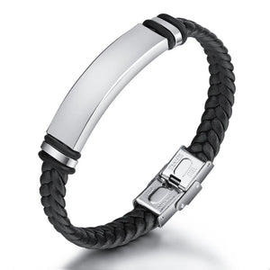 Engraved Stainless Steel Bracelet Leather Bangle Personalised