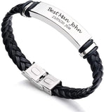 Engraved Stainless Steel Bracelet Leather Bangle Personalised