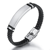 Engraved Stainless Steel Bracelet Leather Bangle Personalised
