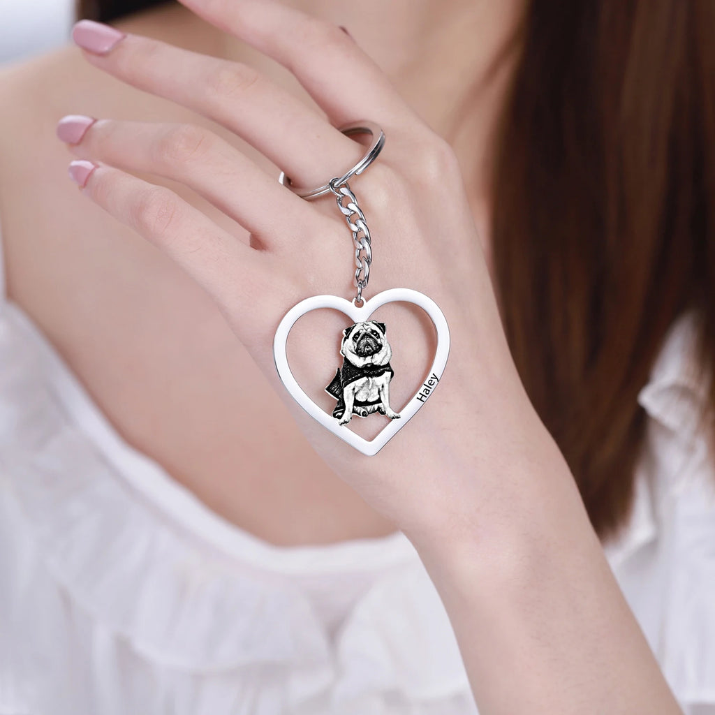 Pet Photo Keychain Stainless Steel Dog Tag Key Chain Memorial Gift
