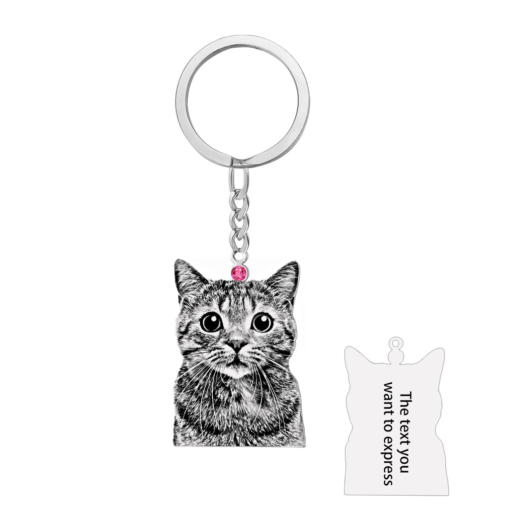 Pet Photo Keychain Stainless Steel Dog Tag Key Chain Memorial Gift