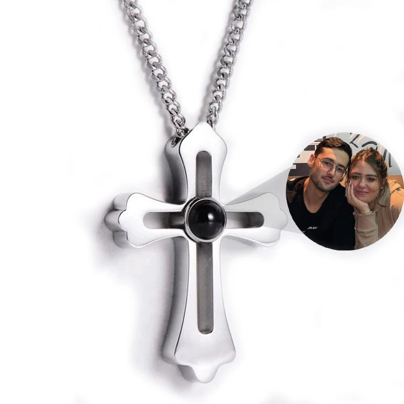 Personality Photo Cross Necklace for Dad