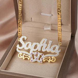 Personalized 3D Name Necklace Double Diamond Choker Pendant