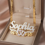 Personalized 3D Name Necklace Double Diamond Choker Pendant