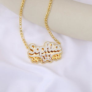 Personalized 18KGold Plated Name Necklace Double Diamond Choker