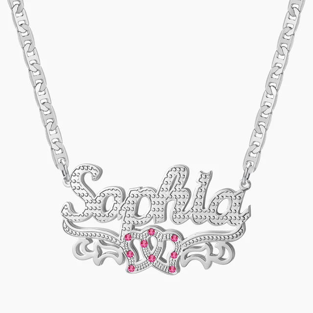 Personalized 3D Name Necklace Double Diamond Choker Pendant